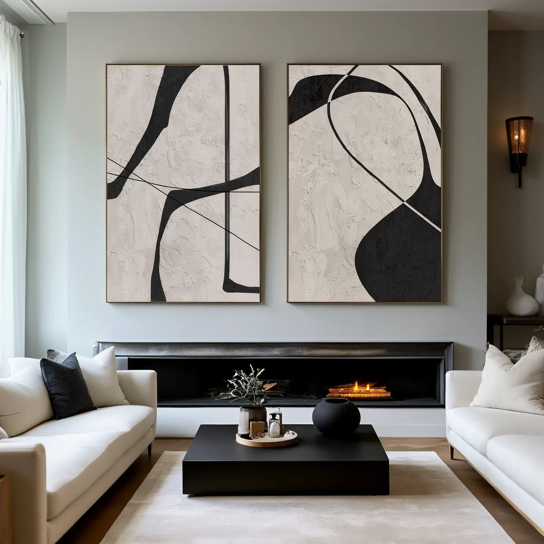 Abstract Style Black White Wall Art Painting #AB004