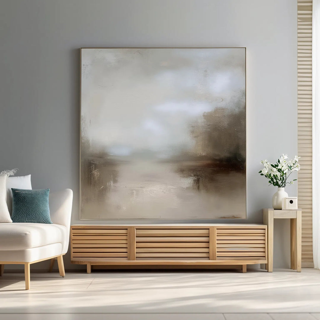 Abstract Landscape Beige Square Canvas Wall Art #AB010